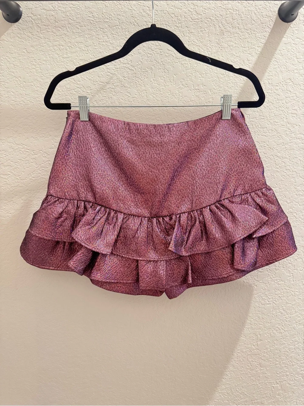 Zara Ruffled Metallic Pink Women’s Shorts